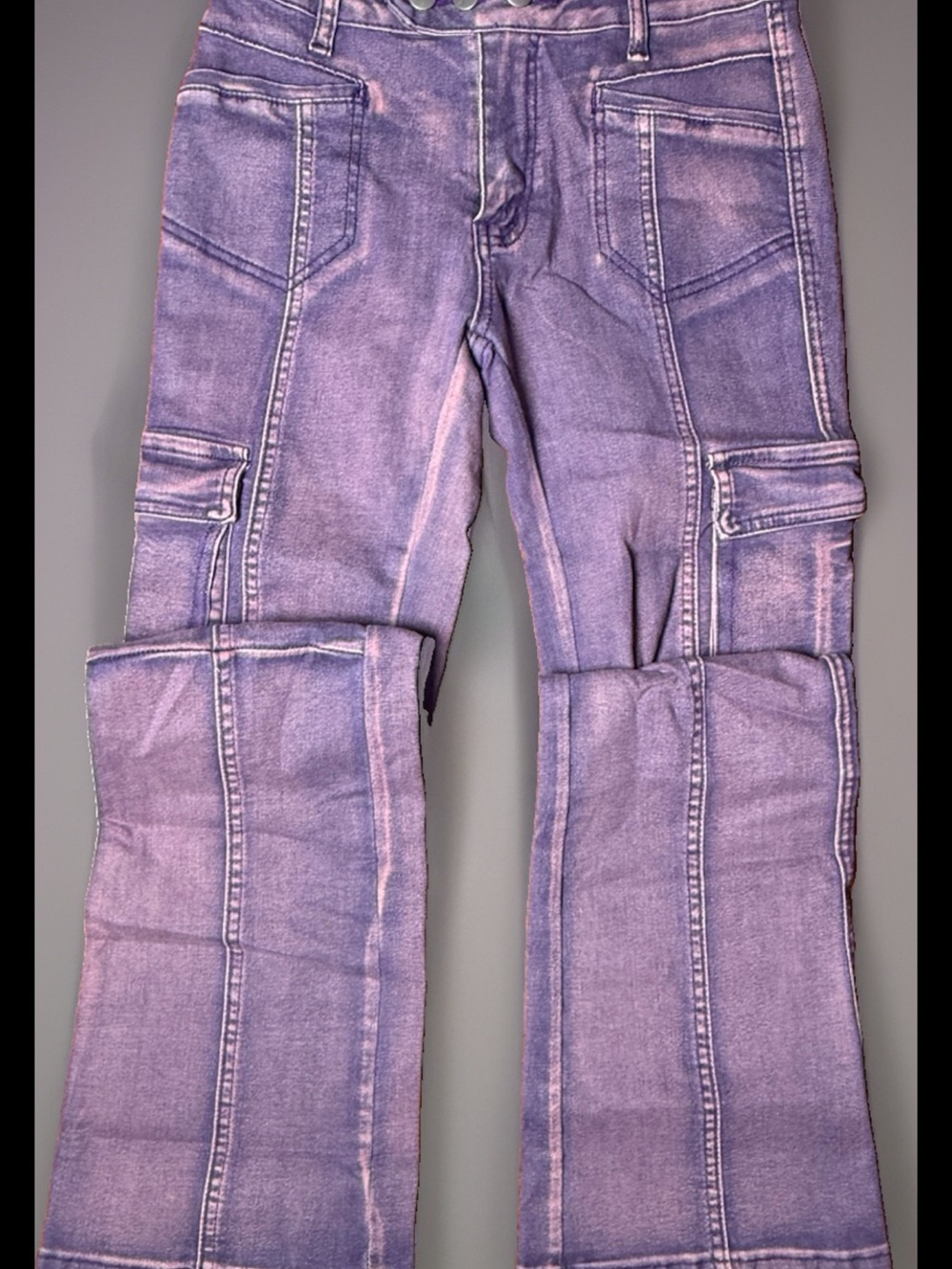 Y2K Purple Cargo Flare Jeans size small, new without tags.